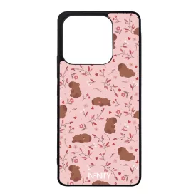 Tündéri rózsaszín virágos capybara Xiaomi szilikon tok