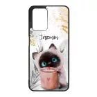 Kávézós cicus - Téli mintás Xiaomi Redmi 10 / Redmi 10 (2022) tok