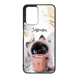 Kávézós cicus - Téli mintás Xiaomi Redmi 10 / Redmi 10 (2022) tok