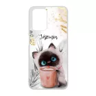 Kávézós cicus - Téli mintás Xiaomi Redmi 10 / Redmi 10 (2022) tok