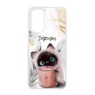 Kávézós cicus - Téli mintás Xiaomi Redmi Note 11 tok