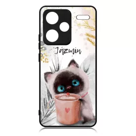 Kávézós cicus - Téli mintás Xiaomi Redmi Note 13 Pro Plus 5G tok