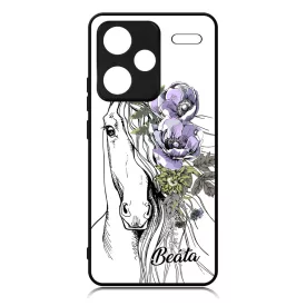 Rajzolt virágos lovas Xiaomi Redmi Note 13 Pro Plus 5G tok