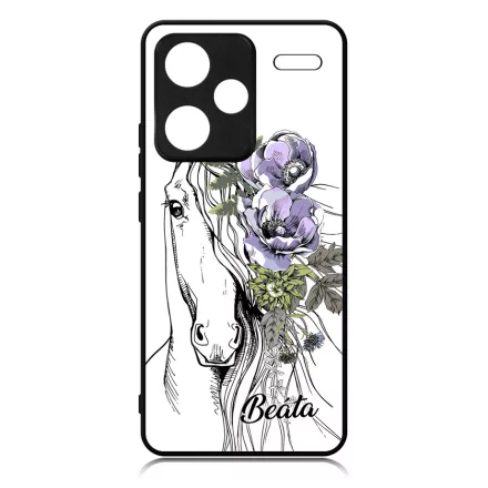 Rajzolt virágos lovas Xiaomi Redmi Note 13 Pro Plus 5G tok