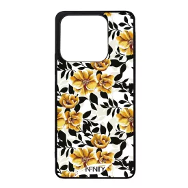 Fekete és aranysárga virágos Xiaomi Redmi Note 14 4G tok