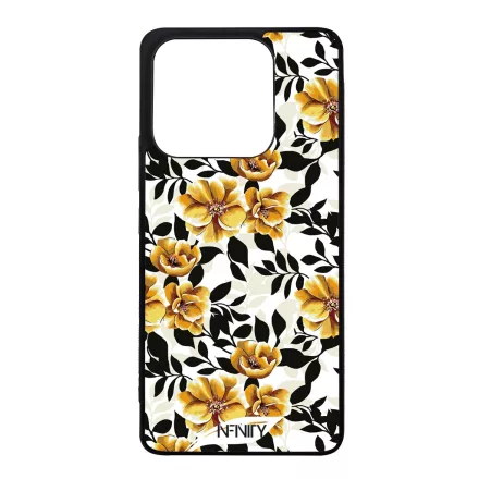 Fekete és aranysárga virágos Xiaomi Redmi Note 14 4G tok