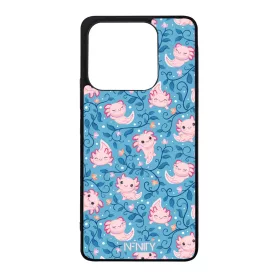 Vidám kék virágos Axolotl Xiaomi Redmi Note 14 4G tok