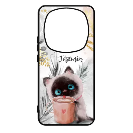 Kávézós cicus - Téli mintás Xiaomi Redmi Note Pro 14 5G / Redmi Note 14 Pro Plus 5G tok