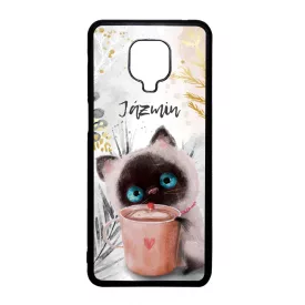 Kávézós cicus - Téli mintás Xiaomi Redmi Note 9 Pro tok